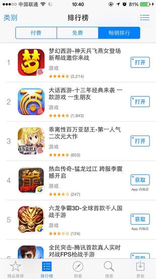 图6 12月4日网易游戏三款产品占据App Store畅销榜前三位