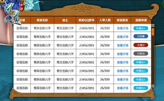 图2：《问道》手游预创帮派列表示意