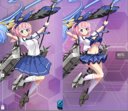 《战舰少女R》修改前后的立绘，左为修改后