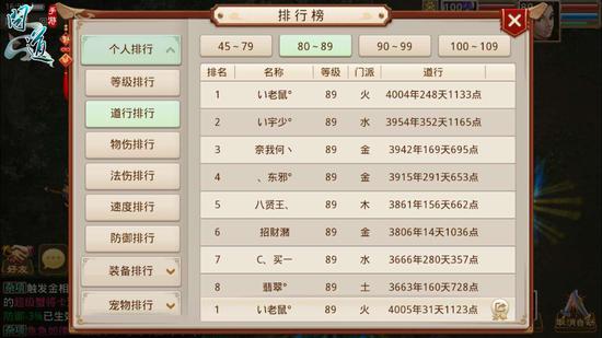 图2：《问道》手游个人排行榜
