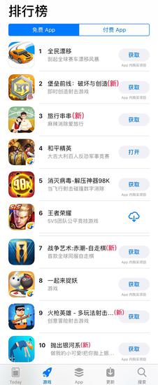 （本文截图来自5月20日App store免费游戏榜）