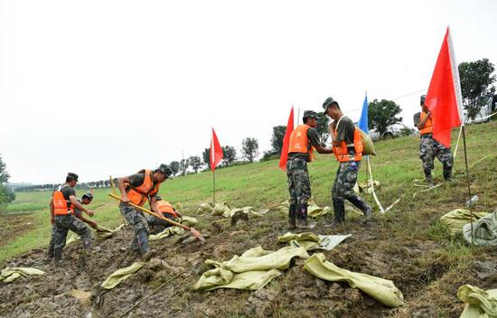 子弟兵在大圩镇南淝河大堤处理“红旗”险情