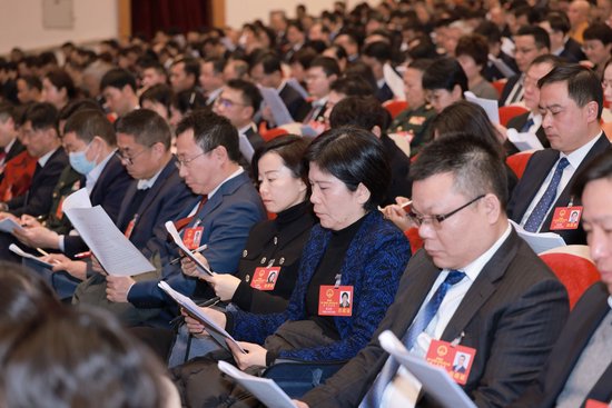 代表委员认真听取政府工作报告。(刘职伟 符秀云摄)