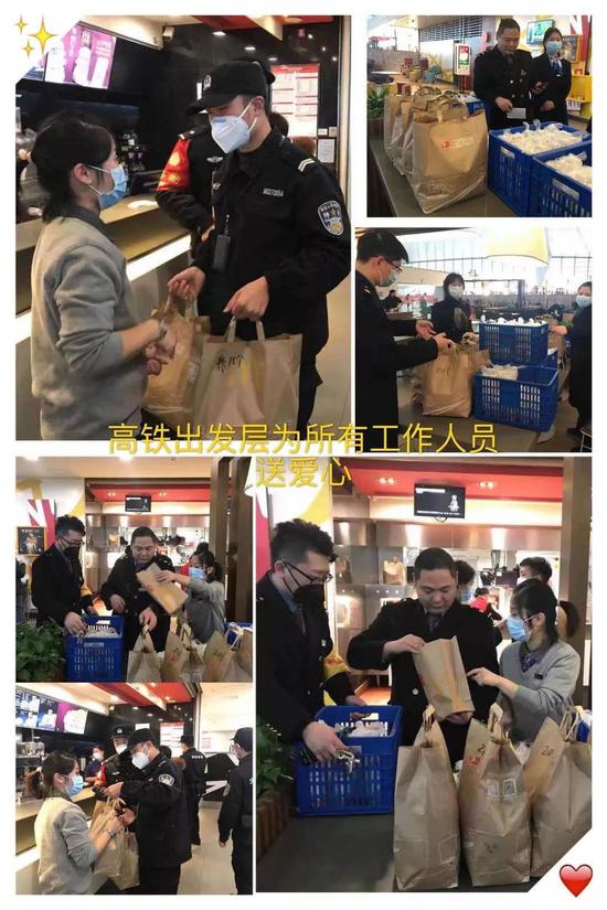 为杭州东站高铁工作人员送餐
