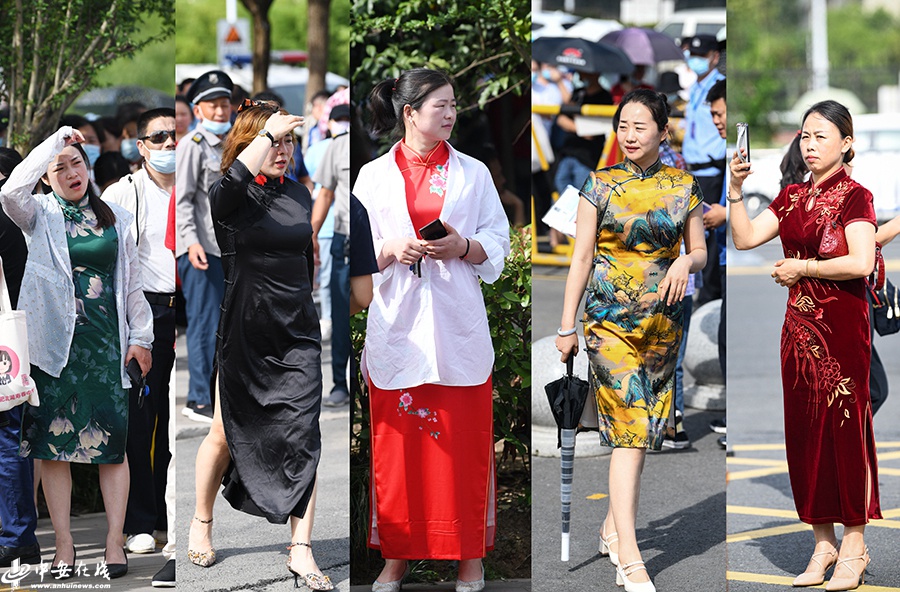 高考首日 妈妈穿旗袍送考为孩子加油