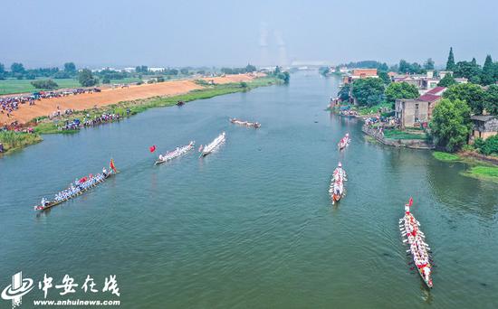 白湖镇杨柳圩内青帘河道上，40多条由当地农民自发组织的龙舟争相竞渡