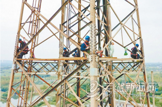  图为芜湖供电公司工作人员正在拆除隐患微波塔