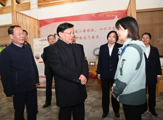 3月16日下午,省委书记韩俊在大湾村旅游服务中心,深入了解脱贫攻坚、乡村振兴、基层党建等工作