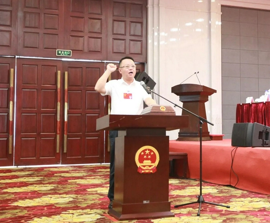 当选的县人民政府县长汪凯向宪法庄严宣誓