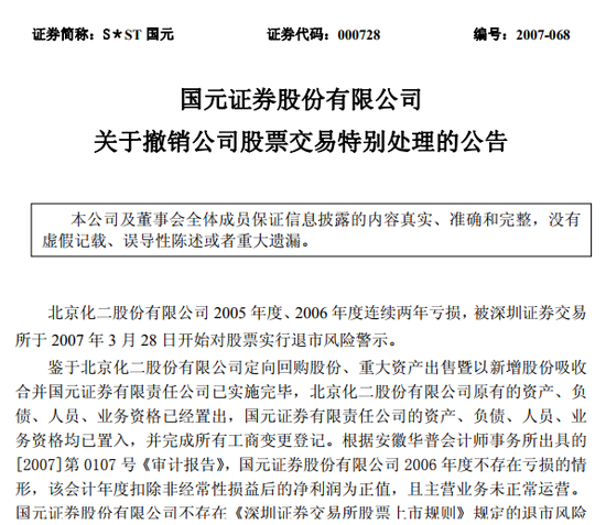 撤销公司股票交易特别处理的公告截图