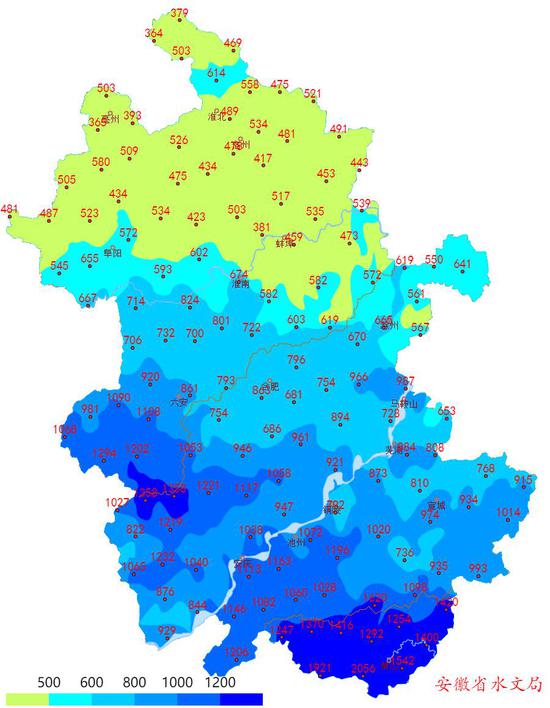 安徽省降雨量等值线图 　　2020年1月1日~6月28日（今年以来）