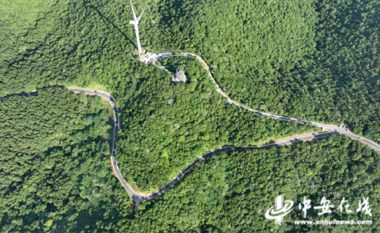  龙山风力发电场，庞大的风车群矗立在山巅