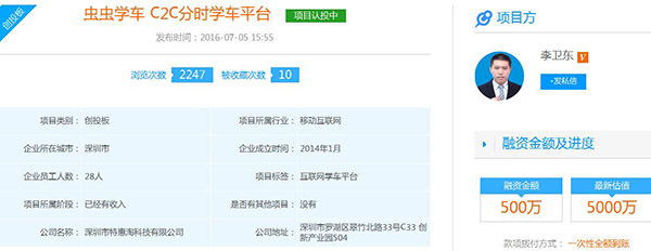 虫虫学车释放10%股权筹资 一周完成7%