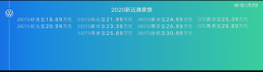 售18.69-30.99万元 一汽-大众新款迈腾/迈腾GTE上市