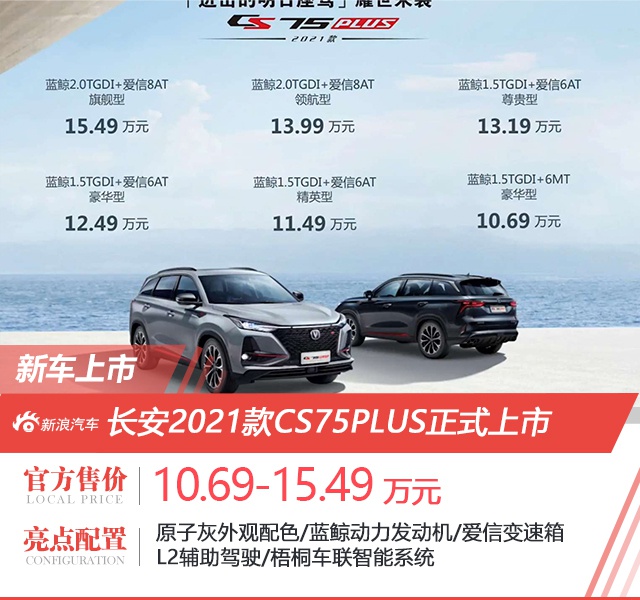 2021款CS75PLUS上市 售价10.69-15.49万元