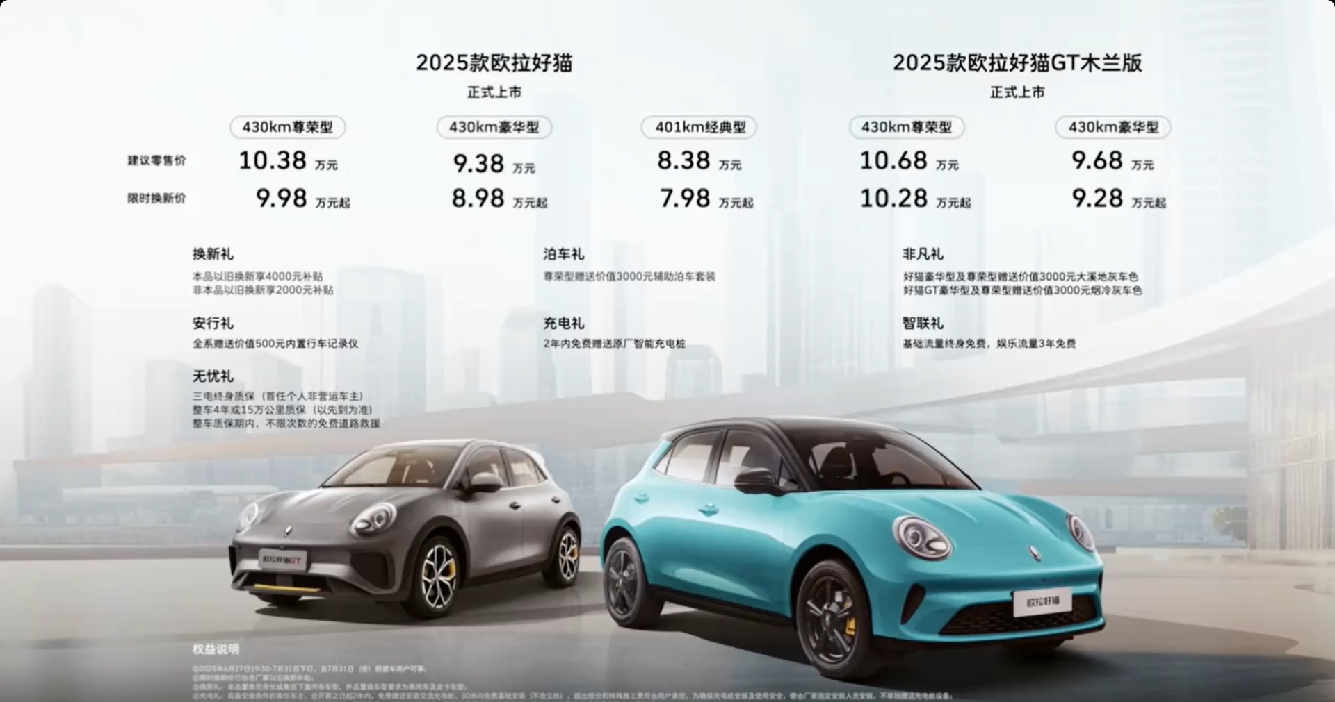 售价8.38-10.68万元 2025款欧拉好猫上市