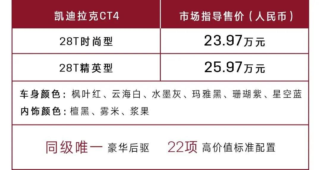 有后驱才豪华 凯迪拉克CT4上市 售23.97万起