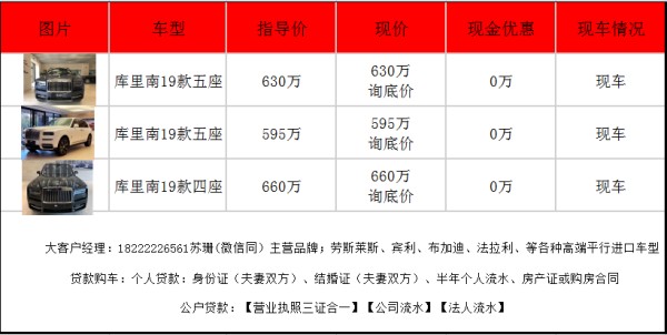 劳斯莱斯库里南同款售价 新版促销