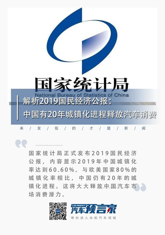 2019国民经济公报：中国有20年城镇化进程释放汽车消费