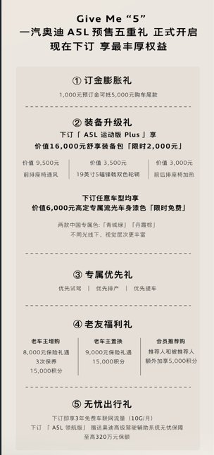 一汽奥迪A5L开启预售 1000元预订金可抵5000元购车款