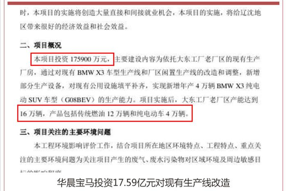 华晨宝马17.6亿新增4万辆X3纯电动车型产能