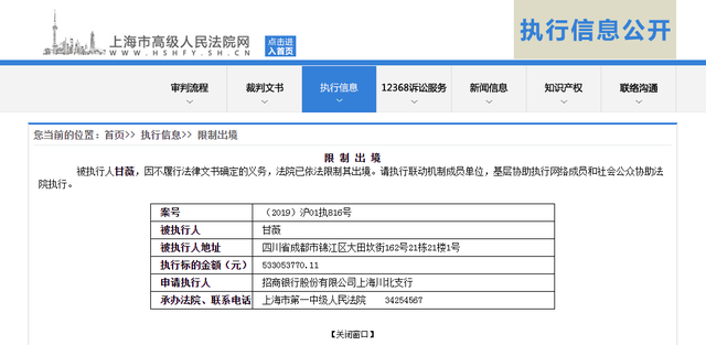 热浪|贾跃亭前妻甘薇被限制出境，涉及执行金额5.33亿元