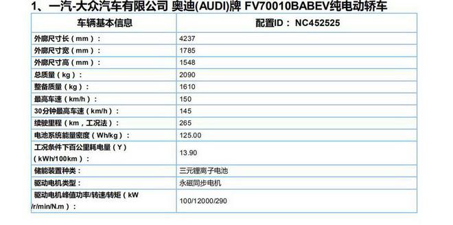 奥迪Q2L e-tron领衔 第6批新能源推广目录