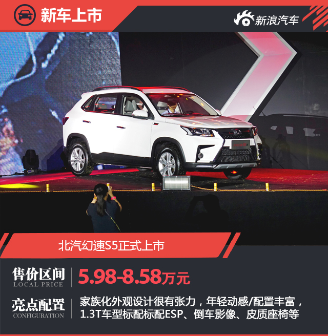 北汽幻速S5正式上市 售5.98-8.58万元