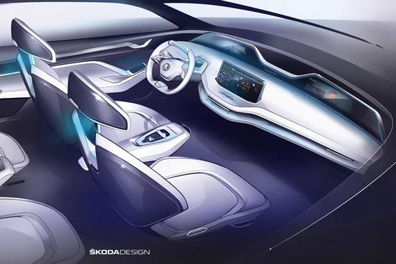 斯柯达VISION E内饰效果图 科技感爆棚！