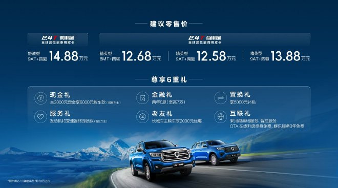 售12.58-14.88万元 长城炮2.4T车型上市