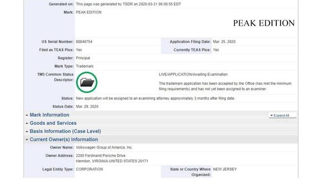 大众申请“Peak Edition”商标 可能推出新车型