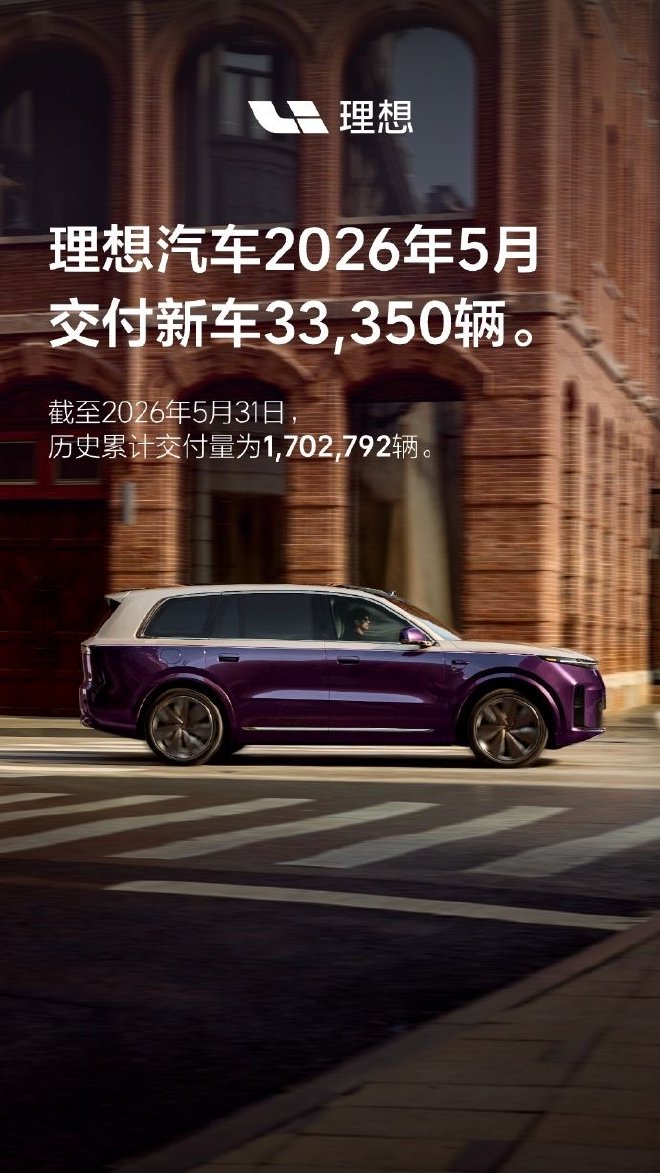 理想汽车5月交付33350台 理想L9 Livis订单破万