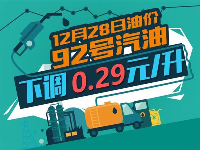 12月28日24时:92号汽油下调0.29元/升