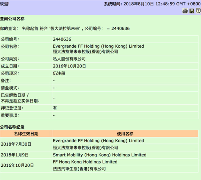 恒大法拉第未来控股（香港）有限公司