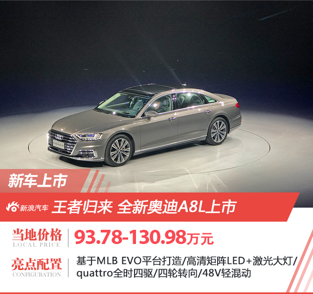 奥迪全新一代A8L正式上市 售93.78万元起