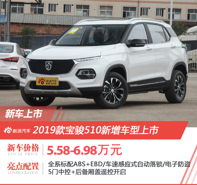 2019款宝骏510推三款新增车型 售价5.58万起