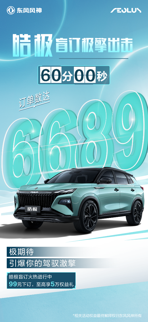 皓家伙!东风风神皓极盲订开启一小时,订单近7000台