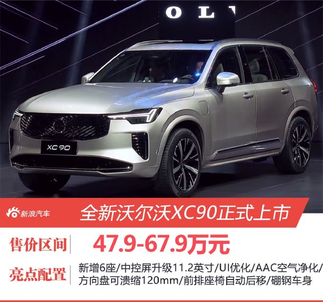 全新沃尔沃XC90上市 售价47.9-67.9万元