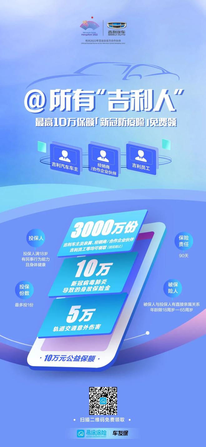 吉利免费提供3000万份保障+CN95“最高等级”防护