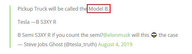 特斯拉纯电动皮卡或将命名为Model B?
