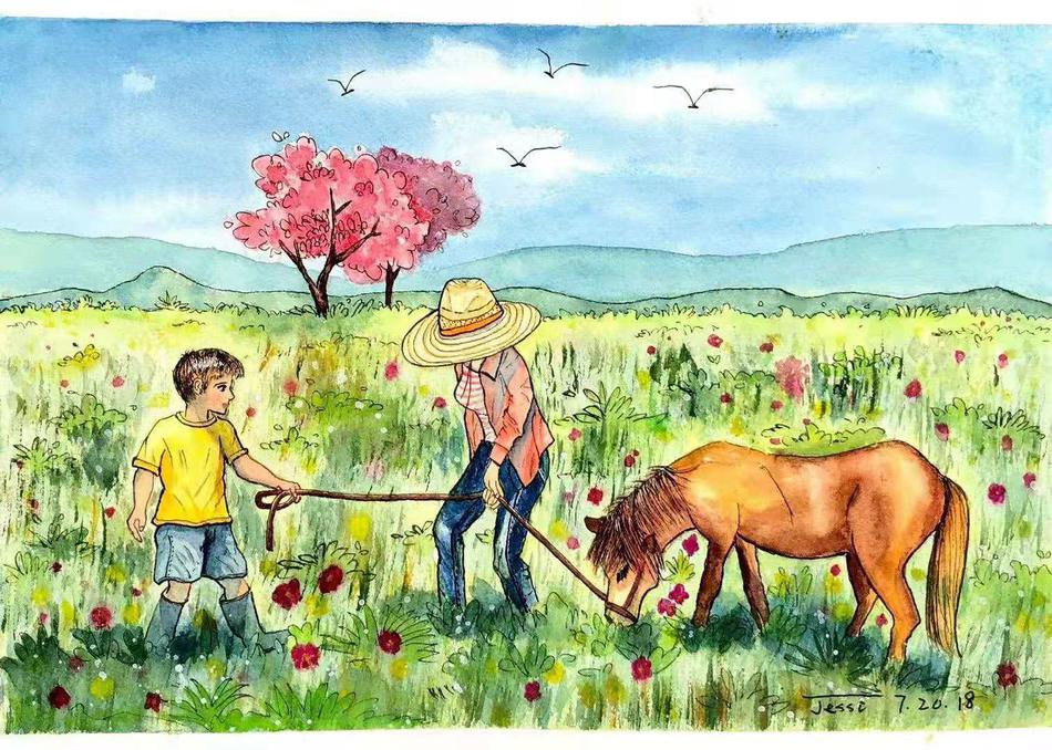 作者：加州爱人Jessie。毕业于加州所诺玛州立大学荣格深度心理学专业，硕士学位。喜欢画画，认识大侠参加她的一周一画群组后，迅速掉进水彩坑里不能自拔，五个月后开始原创。