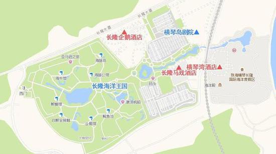 △珠海长隆各酒店、景点位置分布图