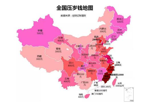 全国压岁钱地图了解一下