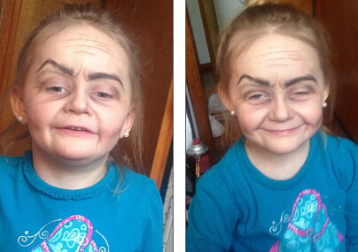 3岁小姑娘化妆变“老奶奶”走红。