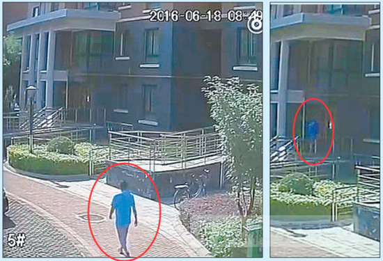 警方公布的视频显示,上午8点49分,蓝衣男子出现在事发楼前,随后走进女孩所住的单元。齐鲁壹点 记者 杜洪雷摄