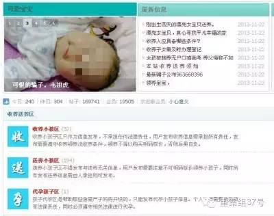 ▲一些网站还专门设有收养和送养小孩的论坛区。    网络截图