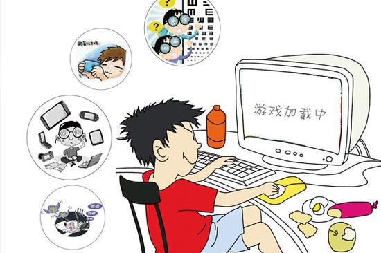 过度使用电子产品和缺乏户外活动易引发儿童视力下降。网络图