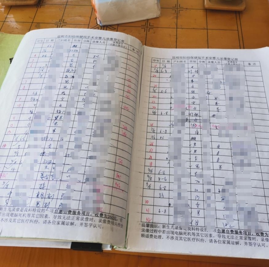 ▲昆明市妇幼保健院产房婴儿录像登记本(内页)