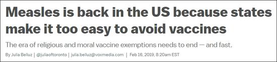 Vox标题：麻疹正在美国卷土重来，因为州政府使逃避接种疫苗过于轻松