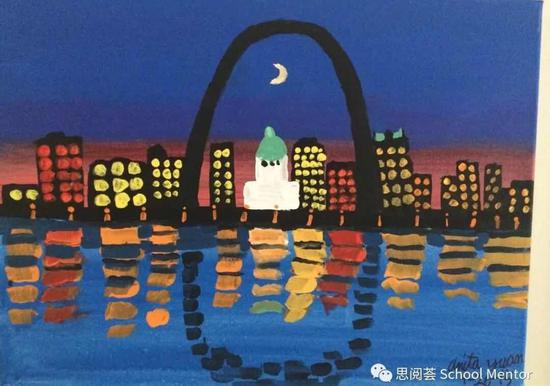 (小女三年级的水粉画作--“大拱门”)